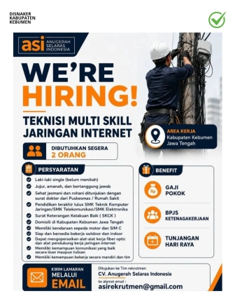 Lowongan Kerja Teknisi Multi Skill Jaringan Internet di CV Anugerah Selaras Indonesia