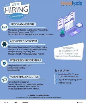 Lowongan kerja di PT. KREASI KODE INDONESIA