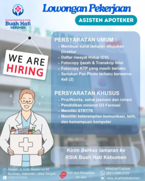 Lowongan Kerja Asisten Apoteker – RSIA Buah Hati Kebumen