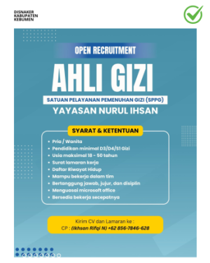 Lowongan Kerja Ahli Gizi di Yayasan Nurul Ihsan, Kebumen