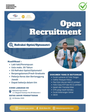 Lowongan Kerja Kebumen Eye Center Posisi Refraksi Optisi/Optometri