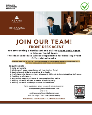 Lowongan Kerja: Front Desk Agent – Trio Azana Style Hotel Kebumen