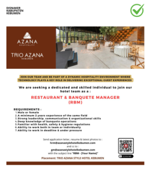 Lowongan Kerja Trio Azana Style Hotel Kebumen.