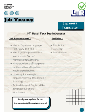 Lowongan Kerja PT Kasai Teck See Indonesia