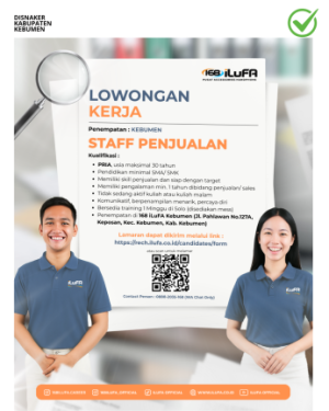 Lowongan Kerja iLuFA – Posisi Staff Penjualan Penempatan Kebumen