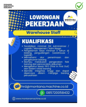 Lowongan Kerja PT Montana Machine – Posisi Budgeting Expense & Warehouse Staff
