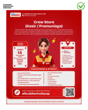 Lowongan Kerja Alfamart – Posisi Crew Store (Kasir/Pramuniaga)
