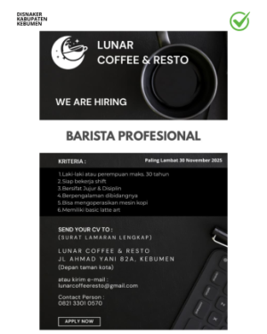 Lowongan Kerja Barista Lunar Coffee & Resto