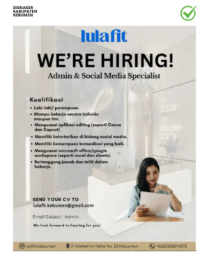 Lowongan Kerja Lulafit Kebumen (Admin & Social Media Specialist)