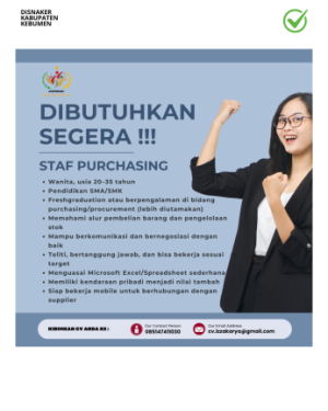 Lowongan Kerja: Staf Purchasing – Dibutuhkan Segera