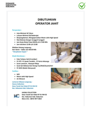 Lowongan Kerja Hasna Collection Kebumen (Operator Jahit)