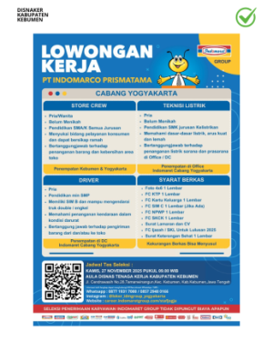 Lowongan Kerja PT Indomarco Prismatama (Indomaret Group) Cabang Yogyakarta