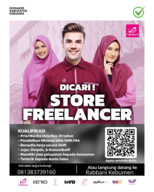 LOWONGAN KERJA: STORE FREELANCER RABBANI KEBUMEN