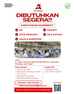 Lowongan Kerja Akarsa (Perusahaan Garment)