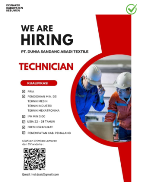 Lowongan Kerja PT Dunia Sandang Abadi Textile (Teknisi)