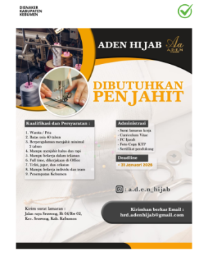 Lowongan Kerja Aden Hijab (Penjahit)
