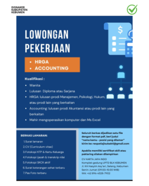 Lowongan Kerja CV. Karta Jafa Indo (HRGA & Accounting)