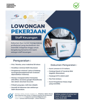 Lowongan Kerja Kebumen Eye Center (Staff Keuangan)