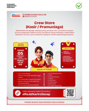 Lowongan Kerja Alfamart (Crew Store/Kasir/Pramuniaga)