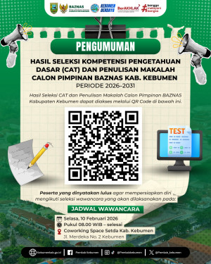 20 Peserta Lolos Seleksi Kompetensi Pengetahuan Dasar dan Penulisan Makalah Calon Pimpinan Baznas Kebumen 2026–2031